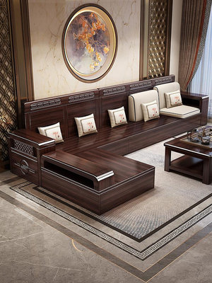 新中式紫金檀木實木沙發代簡約客廳全實木組合冬夏兩用儲物沙發