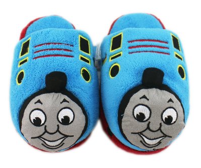 【卡漫迷】 Thomas 絨毛 拖鞋 22CM ㊣版 毛拖 室內鞋 保暖 舒適 湯瑪士 小火車 蒸汽火車頭 兒童