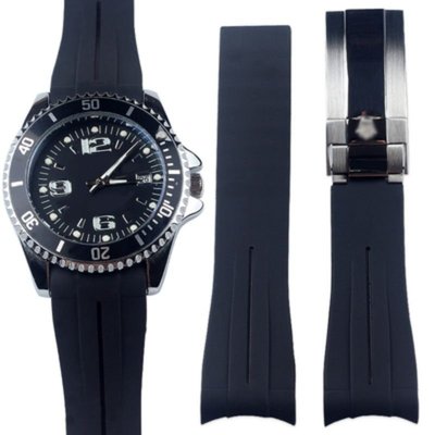 熱銷 【特價】新款橡膠錶帶適配勞力士錶帶男黑水鬼金遊艇名仕迪通拿矽膠錶帶-