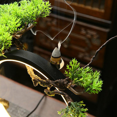 香爐中式迎客松燈圈復古創意倒流香爐招財彌勒佛擺件玄關客廳陶瓷裝飾