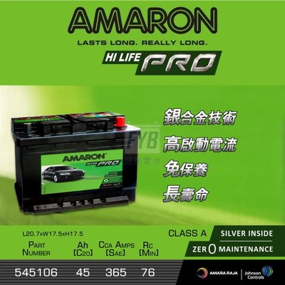 『灃郁電池』愛馬龍 Amaron 銀合金免保養 汽車電池 545106 DIN45