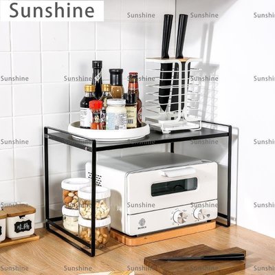 [Sunshine]廚房收納 川島屋廚房微波爐架子置物架臺面烤箱架家用雙層桌面電飯煲收納架