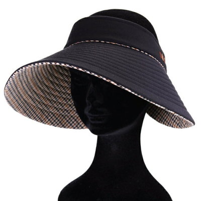 日本製 DAKS 帽 抗UV 內帽緣經典格紋帽 中空遮陽帽 黑色 預