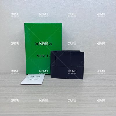 30年老店 預購 新款 BOTTEGA VENETA 大編織 男夾 6卡 深藍 短夾 皮夾 649603 bv