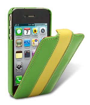 【Melkco】出清現貨 綠黃直條Apple 蘋果 iPhone 4 4S 下翻真皮皮套保護套保護殼手機套手機殼