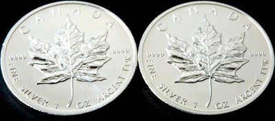 2013年加拿大楓葉銀幣純銀9999；1盎司共2枚