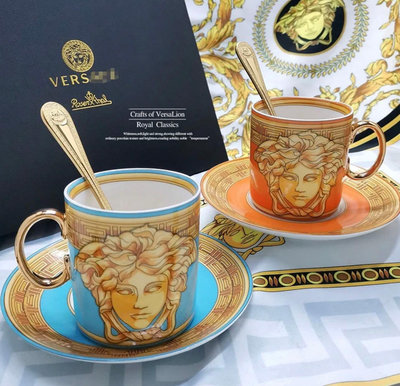 凡賽斯咖啡杯盤勺子美杜莎人頭歐式輕奢風復古骨瓷餐具居家裝飾明星同款