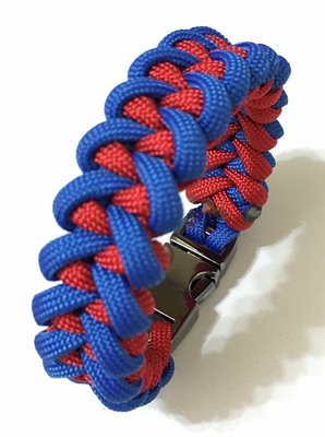 『Paracord mix』金屬插扣 魚骨編織傘繩手環 藍+紅