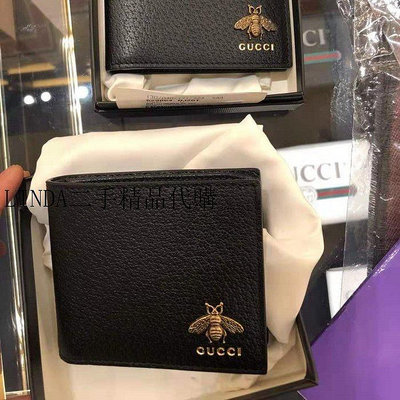 LINDA二手精品代購 Gucci 古馳 523664 短夾 小蜜蜂 短款 皮夾 現貨