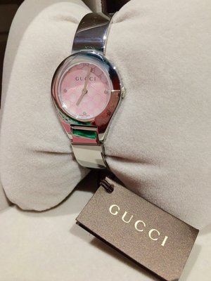 保證真品 精品 全新 gucci 粉紅logo 女用錶 包裝完整