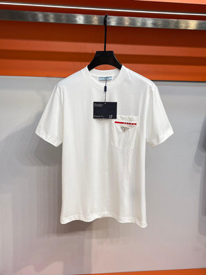 【皮皮購】潮流PRADA 2024ss夏季新款專櫃 三角標設計短袖T恤 商務T恤