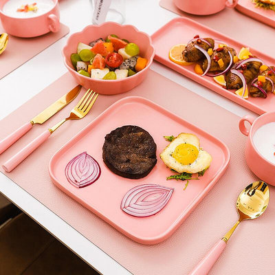 粉紅牛排餐盤刀叉套裝高級感西餐餐具全套家用ins風盤子陶瓷