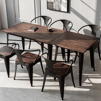 實木餐桌現代2簡約餐廳咖啡廳酒吧4人桌子美式工業風鐵藝桌椅組合促銷