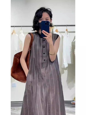 🌸Angela🌸夏季新款條紋連衣裙寬鬆圓領無袖法式連衣裙(240416)