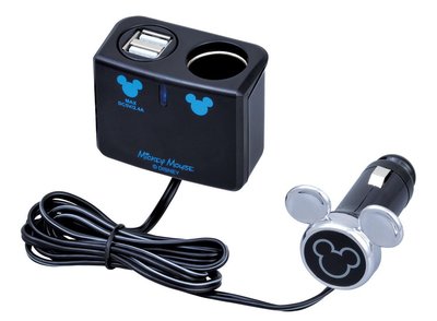 【翔浜車業】SEIWA DY35 迪士尼 米奇 LED單孔+雙USB電源插座 手機車充(2.4A)◎絕版限量5組