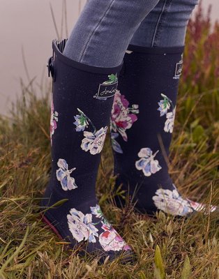 Miolla 英國品牌 Joules 深藍底色花朵高筒雨靴/雨鞋