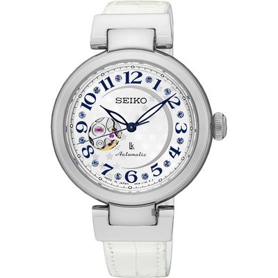 SEIKO精工 LUKIA 新款鏤空機械女錶(SSA825J1)-銀x白色錶帶/34mm 4R38-01L0W