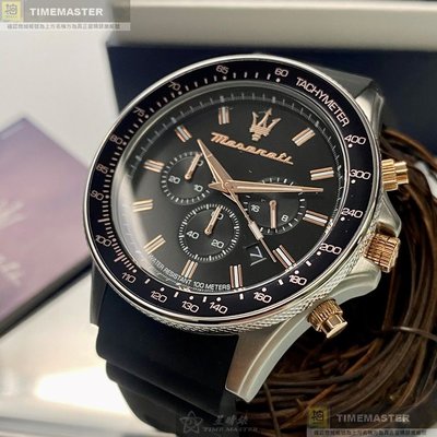 MASERATI手錶,編號R8871640002,44mm銀黑色錶殼,深黑色錶帶款