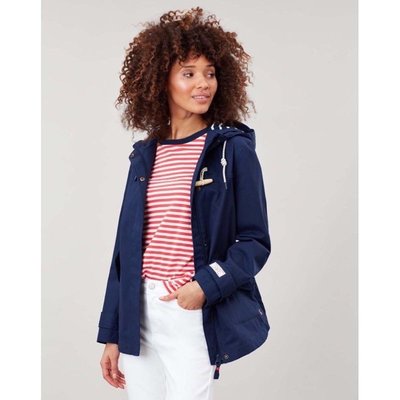 Miolla 英國品牌Joules 深藍色藍白條紋內裡木扣款防風防水拉鏈帶帽外套