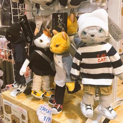 熱賣 日本正版ZAPCAT耍酷潮小貓咪玩偶毛絨公仔包掛件鑰匙扣萬圣節男生