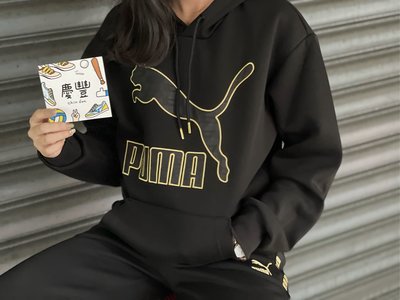 慶豐體育👟 PUMA 流行系列LUXE長厚連帽T恤 男性 帽T 黑金 男女
