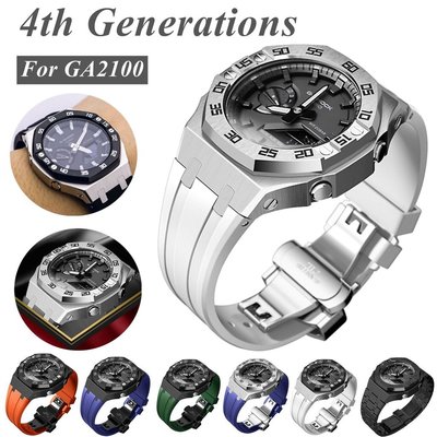 卡西歐ak 4rd GA2100 代金屬表圈錶帶不銹鋼錶殼橡膠錶帶, 用於更換 GA-2100