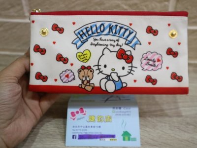 婕的店日本精品~日本帶回~Sanrio Kitty帆布雙層扁平拉鍊筆袋收納包.化妝包.鉛筆盒