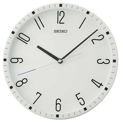 SEIKO CLOCK精工白色系簡約鏡面阿拉伯數字刻劃細緻刻度靜音鐘 型號：QXA818W【神梭鐘錶】