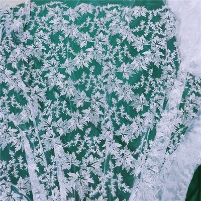 【熱賣精選】樹葉亮片刺繡蕾絲面布料連衣裙包包婚紗童服裝演出服手作DIY材料