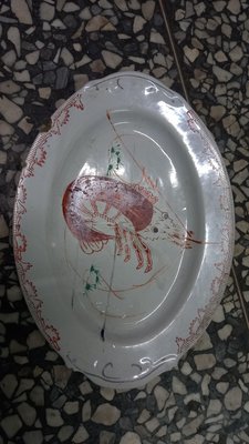 台灣老碗盤，早期蝦盤