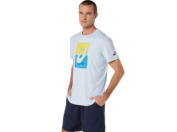 【曼森體育】ASICS 亞瑟士 短袖上衣 男款 網球 上衣 訓練上衣 藍黃款