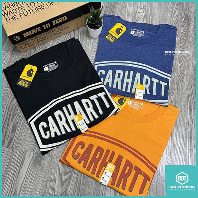 DOT聚點 Carhartt EST. 1889 TEE 美版 微立體 大LOGO 文字 短T 黑 藍 橙色 寬版 咬標