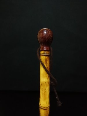 早期日本製高級品 一 布袋竹鑲嵌原木雕杖頭 一 圓頭 拐杖 登山杖 行路杖