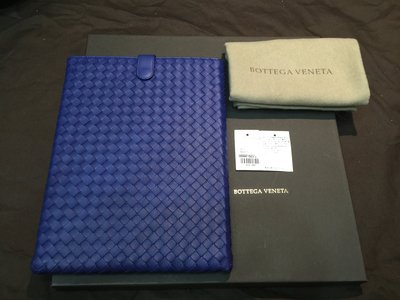 BOTTEGA VENETA BV 全新真品 寶藍色羊皮編織 iPad 包