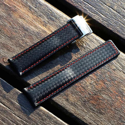 小Z代購#SAMSUNG BREITLING 22 毫米真皮錶帶黑色紅色縫線錶帶適用於標籤 Victorinox 三星百年靈歐米茄