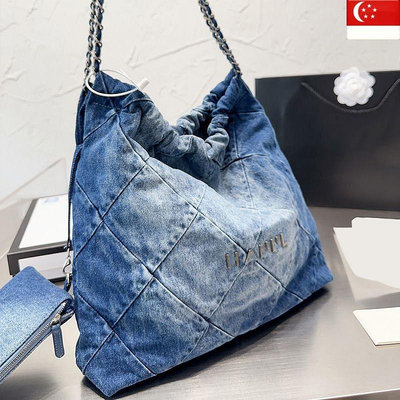 Chanel 包小香風包女士奢華設計師水洗牛仔藍漸變 22 袋大容量行李箱色屬五-寶藏包包