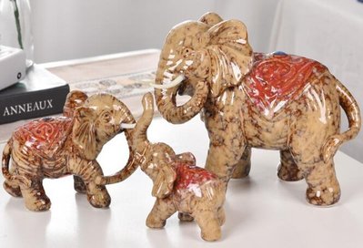 4680A 歐式幸福吉象擺件 陶瓷大象一家擺飾品大象家庭造型桌面擺飾陶瓷象工藝品招財象禮物