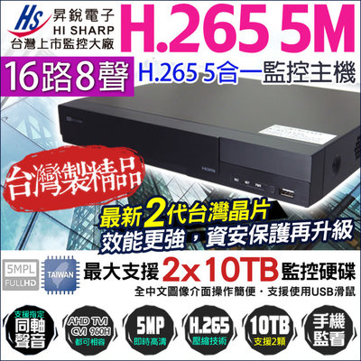 昇銳 HISHARP 16路監控主機 H.265 500萬 5MP AHD 1080P 台灣晶片 監視器材 HQ6321