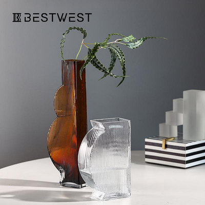 花瓶創意家居客廳裝飾品玻璃花瓶創意突出干花插花瓶擺件