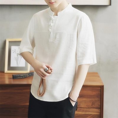 中國風男裝亞麻短袖t恤夏季男士棉麻套裝衣服中式盤扣體恤上衣