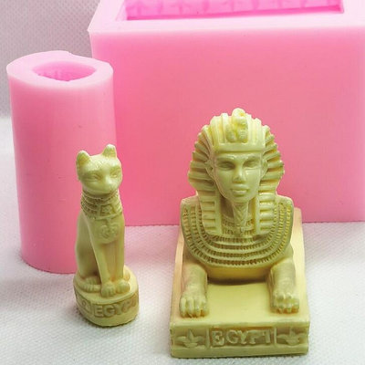 獅身人面像擺件矽膠模具  埃及法老 金字塔擺件矽膠模具 小貓矽膠模 DIY石膏模具 蠟燭模具 水泥混土模具