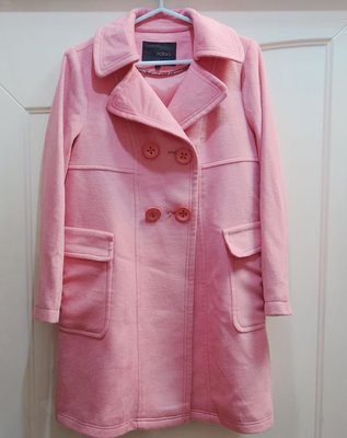 HONEY小舖@全新專櫃JIDEA粉色羊毛料雙排釦長版有口袋外套40號直購價690元 買三送一件