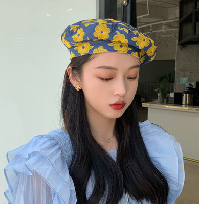 ＳＥＹＥＳ　復古日韓文藝森林系刺繡花朵畫家貝蕾帽