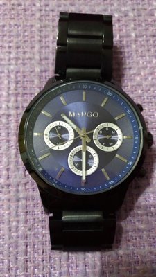 Mango 青春男女兩用三眼時尚優質腕錶-黑+藍-MA6674M
