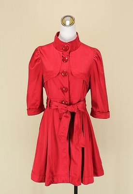 ◄貞新二手衣►SO NICE 專櫃 美麗紅圓領長袖緞面洋裝M號(10332)