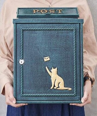 15468c 日本製 好品質 304不鏽鋼  歐式 小貓咪貓喵  牆壁上壁掛式信箱郵筒郵箱信封信件意見箱收納箱擺件禮品