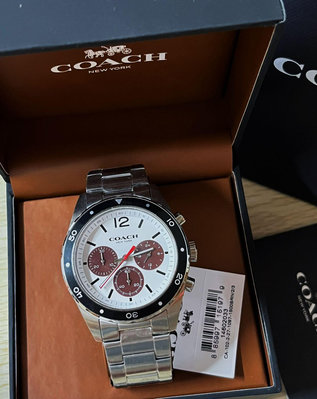 COACH Sullivan 白色面錶盤 銀色不鏽鋼錶帶 石英 三眼計時 男士手錶 14602033