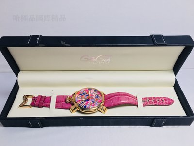 【哈極品】二手商品《GAGA MILANO 粉色金數字 48MM大錶面 皮革 機械錶 手上鍊》