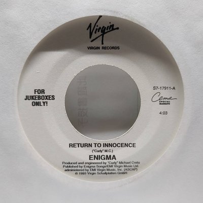 45rpm 7吋 黑膠單曲 Enigma【Return to Innocence】1993 美國首版