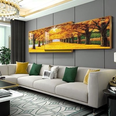 現代簡約客廳裝飾畫黃金大道沙發背景墻掛畫輕奢大氣臥室晶瓷壁畫~特價